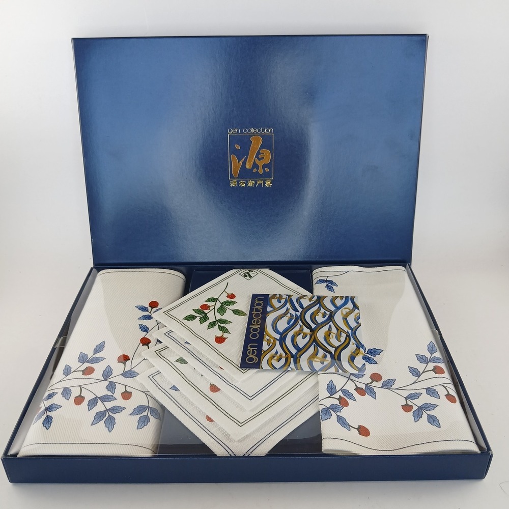 Gen Collection Japanese Tea Ritual 2 Placemat and 4 Coasters Wild Strawberry Vtg
